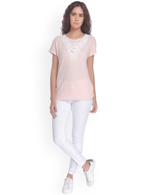 

Vero Moda Women Peach Self-Design Regular Semi-Sheer Top
