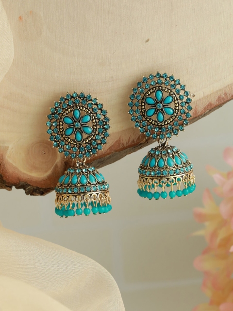 

Priyaasi Gold-Plated Blue Oxidised Dome Shaped Jhumkas Earrings