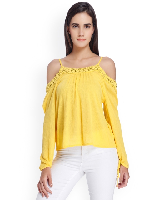 

Vero Moda Women Yellow Solid Cold Shoulder Top