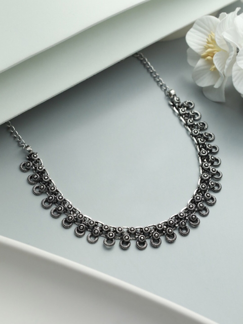 

Priyaasi German Silver Silver-Plated Oxidised Necklace