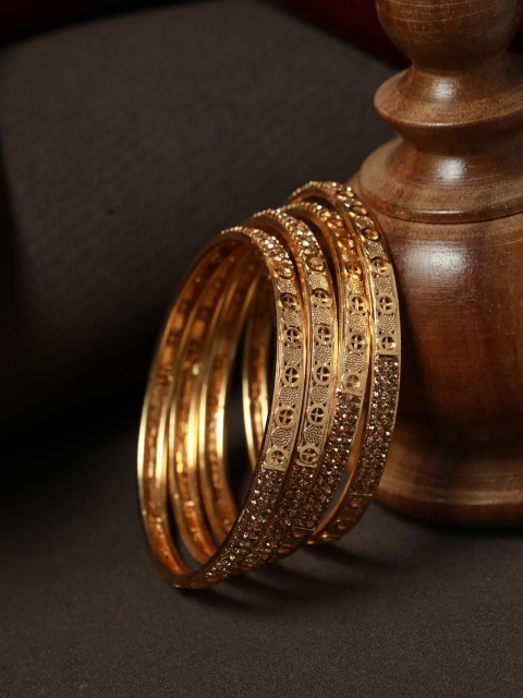 

Priyaasi Set Of 4 Gold-Plated & Stone-Studded Bangles