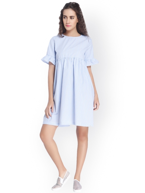 

Vero Moda Women White & Blue Striped Empire-Line Dress