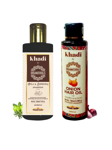 

ORGANATURALS Set of 2 Brown Khadi Amla & Bhringraj Hair Shampoo & Onion Hair Oil 300 ml