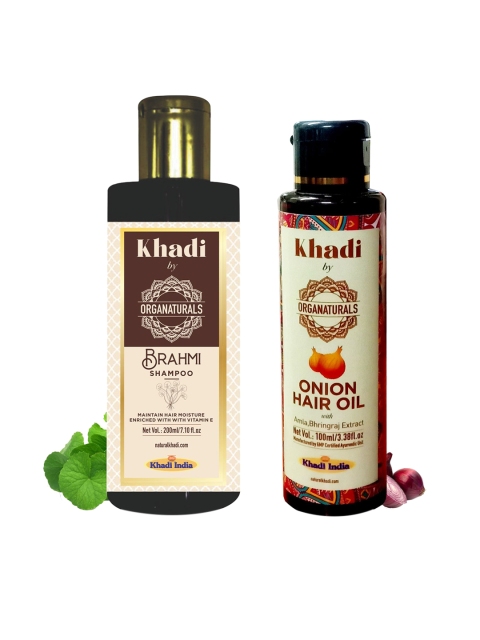 

ORGANATURALS Pack Of 2 Khadi Combo Brahmi Hair Shampoo & Onion Hair Oil, Brown
