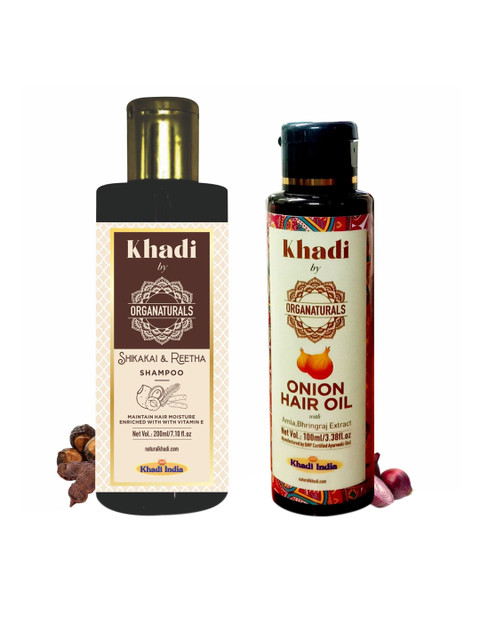 

ORGANATURALS Khadi Shikakai Reetha Hair Shampoo & Onion Hair Oil, Brown
