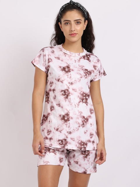 

TAG 7 Women Navy Blue & White Printed Night suit