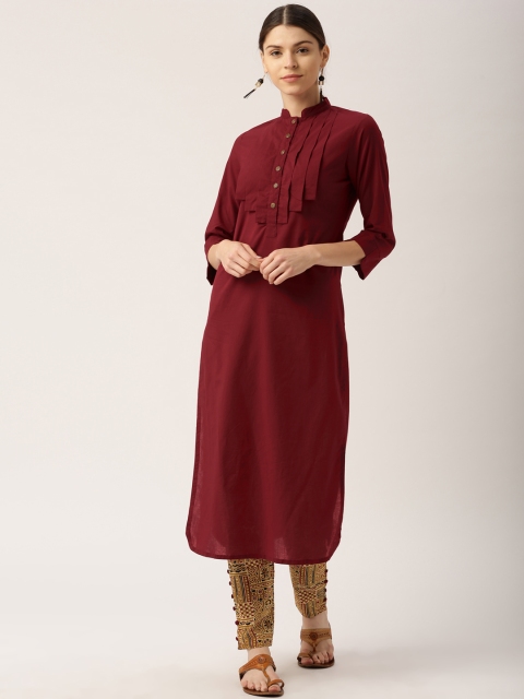 

Desi Fusion Women Maroon & Mustard Solid Kurta with Trousers