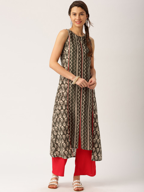 

Desi Fusion Olive Green & Red Kurta Sets