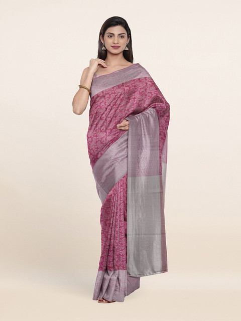 

Pothys Pink & Grey Paisley Art Silk Saree