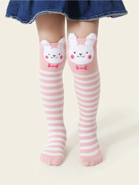 

EL REGALO Girls Pink & White Patterned Knee-Length Socks