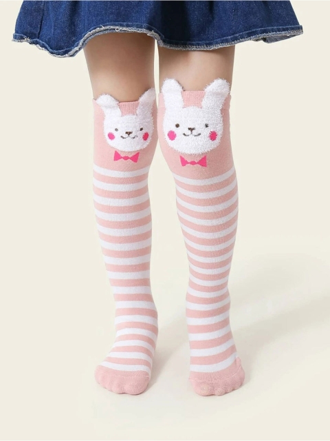 

EL REGALO Girls Pink Striped Anti Skid Knee-Length Socks