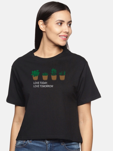 

BEVERLY BLUES Women Black Typography Printed T-shirt