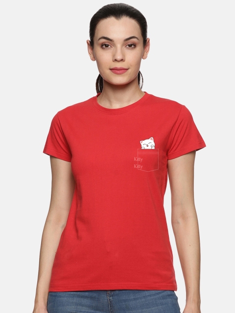 

BEVERLY BLUES Women Red Printed Cotton T-shirt