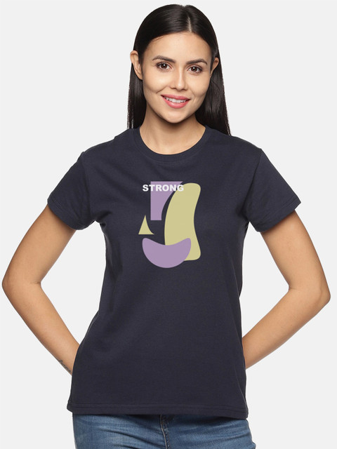 

BEVERLY BLUES Women Navy Blue Typography Printed T-shirt