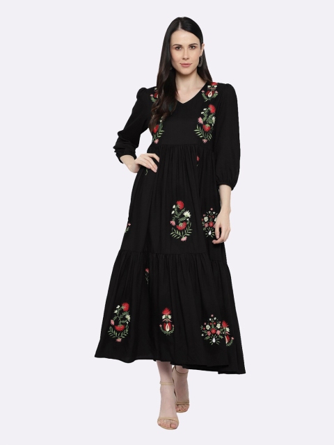 

shashvi Black & Red Floral Embroidered Ethnic Maxi Dress