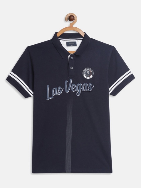 

Octave Boys Navy Blue Typography Printed Polo Collar Cotton T-shirt