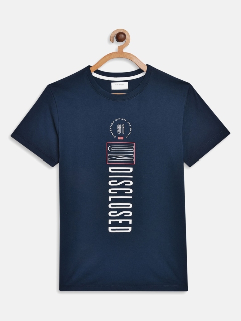 

Octave Boys Blue Typography Printed Drop-Shoulder Sleeves Applique T-shirt