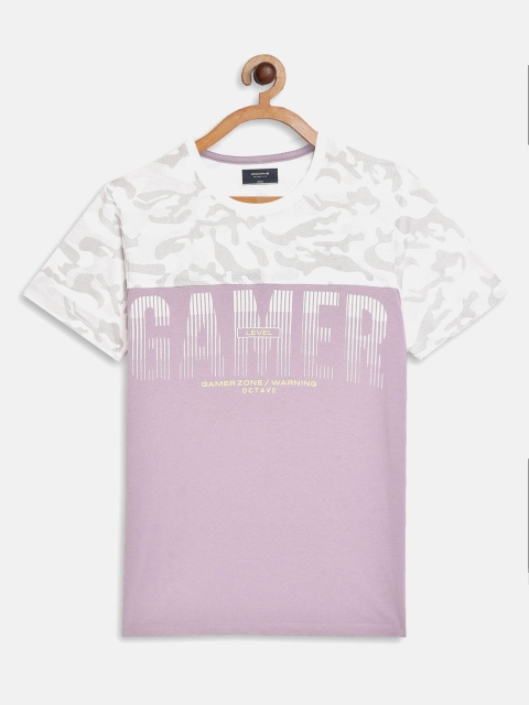 

Octave Boys Purple Printed V-Neck Applique T-shirt