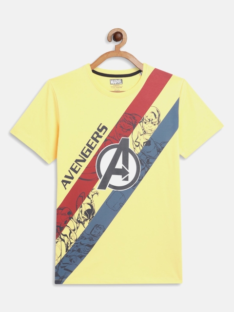 

Octave Boys Yellow Typography Captain America Printed V-Neck Applique T-shirt