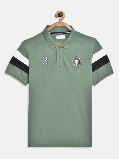 

Octave Boys Olive Green Solid Polo Collar Applique Cotton T-shirt