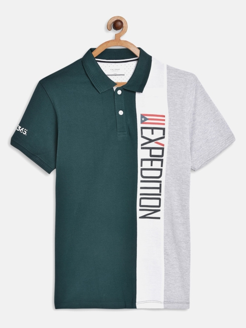 

Octave Boys Teal Green & Grey Colourblocked Polo Collar Cotton T-shirt