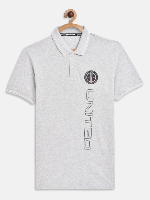 Octave Boys Grey Melange & Black Typography Polo Collar Applique T-shirt