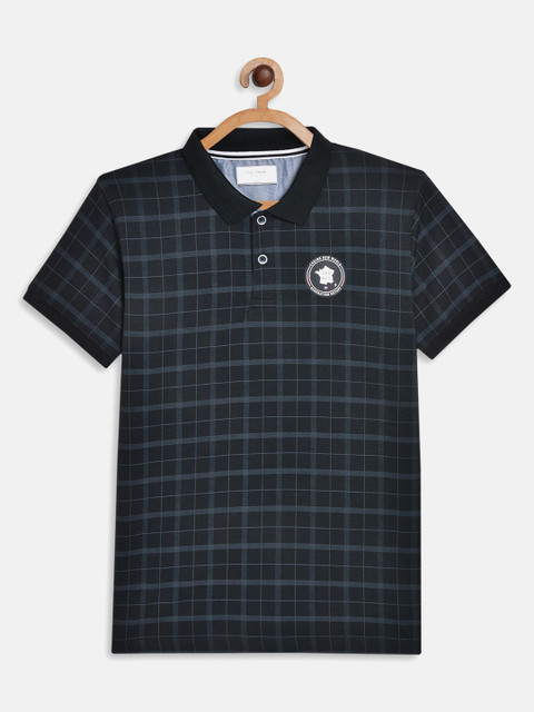 

Octave Boys Navy Blue Checked Polo Collar Cotton T-shirt