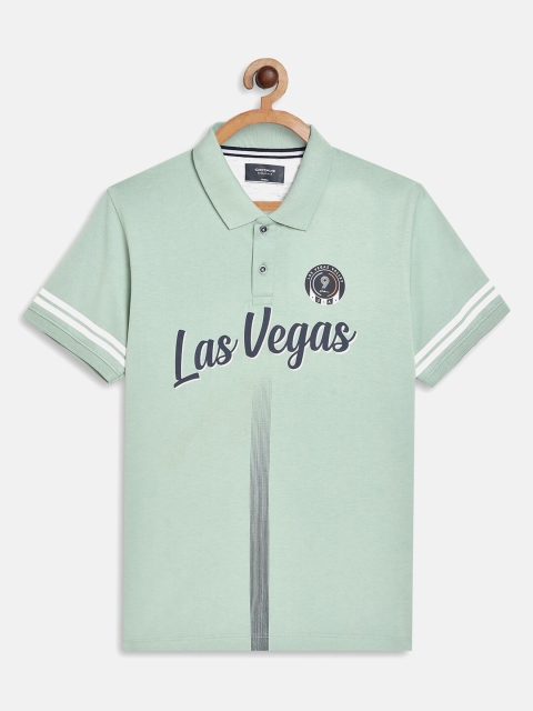 Octave Boys Olive Green Typography Printed Polo Collar T-shirt