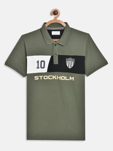 

Octave Boys Olive Green Colourblocked Polo Collar T-shirt