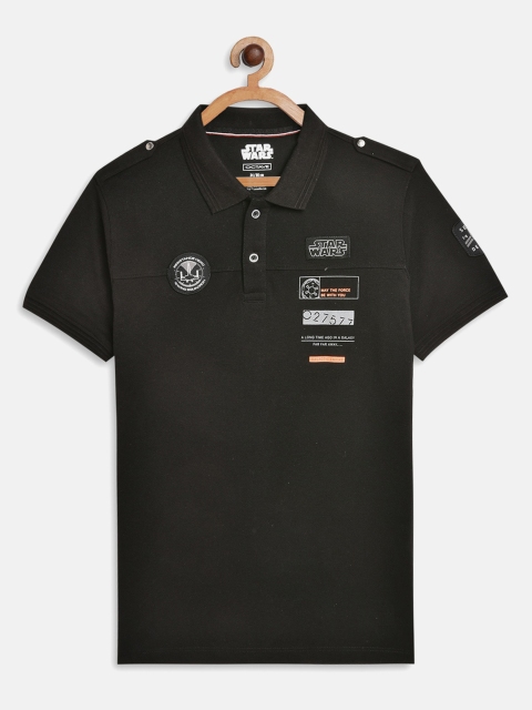 

Octave Boys Black Typography Star Wars Printed Polo Collar Cotton T-shirt