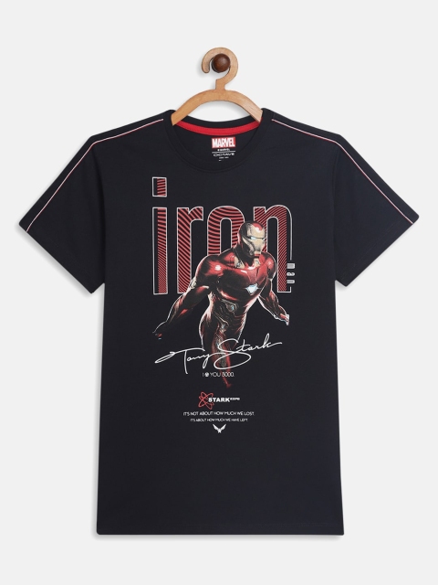 

Octave Boys Navy Blue Typography Iron Man Printed V-Neck Applique T-shirt