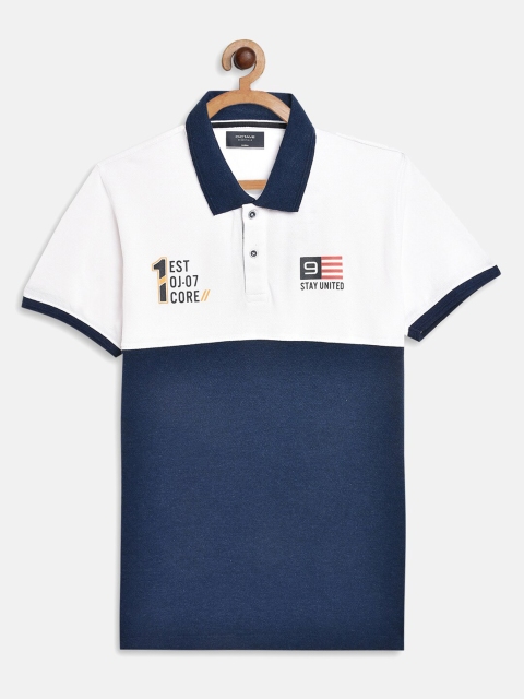 

Octave Boys Blue & White Colourblocked Polo Collar Cotton T-shirt