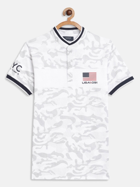 

Octave Boys White Printed Henley Neck Cotton T-shirt