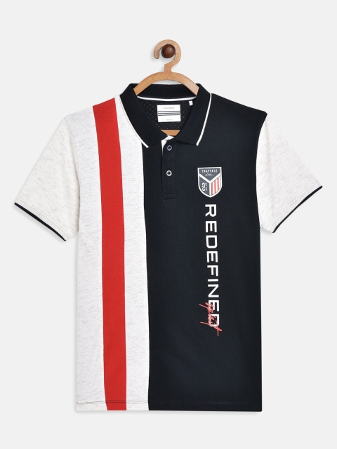 

Octave Boys Navy Blue Striped V-Neck Applique T-shirt