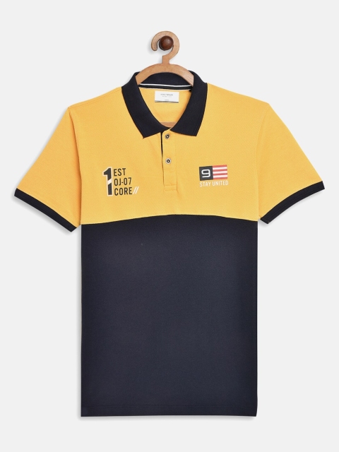

Octave Boys Yellow & Navy Blue Colourblocked Polo Collar T-shirt