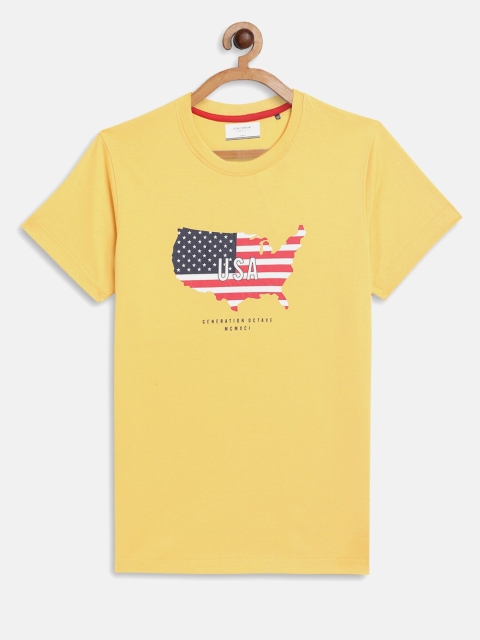 

Octave Boys Yellow Typography Printed Applique T-shirt