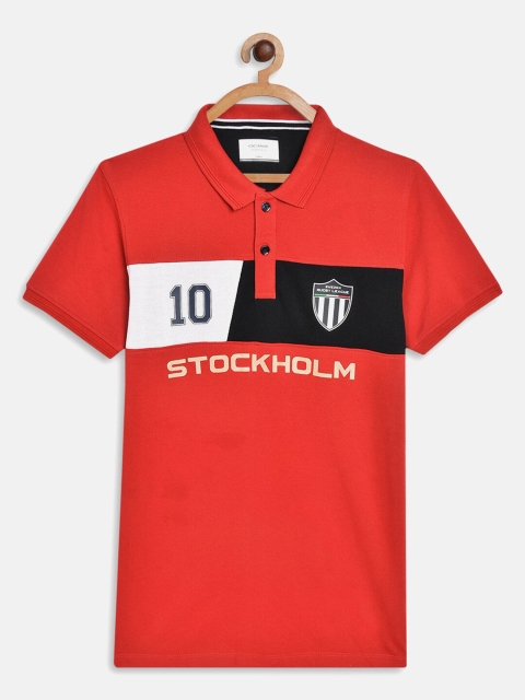 

Octave Boys Red Typography Colourblocked Polo Collar Applique T-shirt