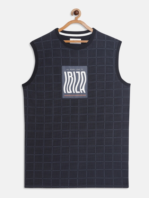 

Octave Boys Navy Blue Checked Sleeveless T-shirt