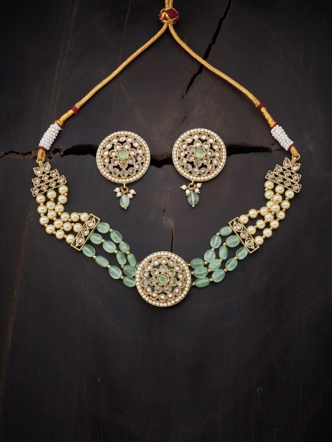 

Kushal's Fashion Jewellery Women Sea Green Gold-Plated Antique Necklace Set