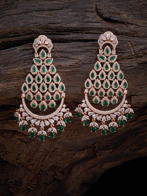 

Kushal's Fashion Jewellery Green Crescent Shaped Drop Earrings