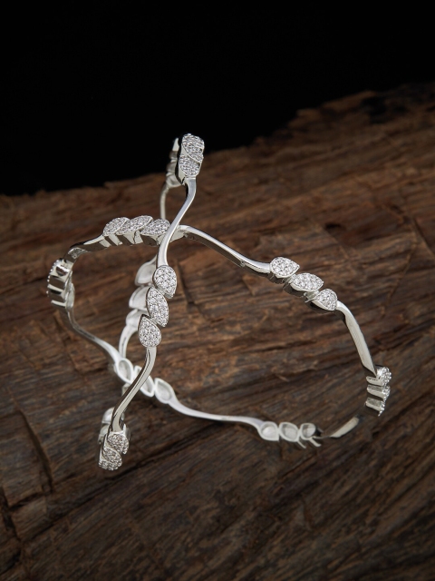 

Kushal's Fashion Jewellery Set Of 2 Rhodium-Plated White CZ-Studded Bangles