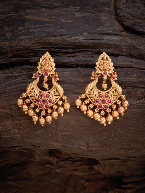 

Kushal's Fashion Jewellery Red Peacock Shaped Ear Cuff Earrings