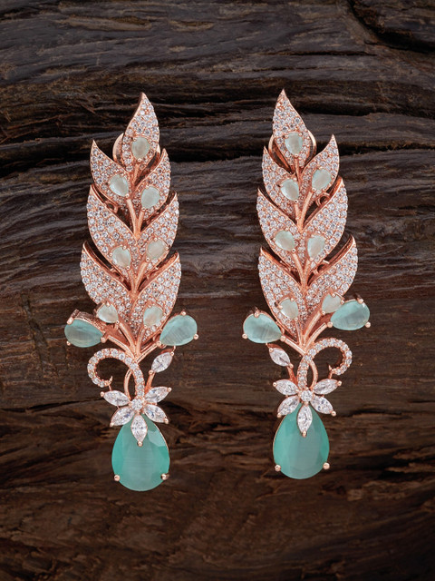 

Kushal's Fashion Jewellery Sea Green & White Rose Gold Plated Floral Drop Earrings