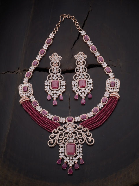 

Kushal's Fashion Jewellery Red Rose Gold-Plated Studded Jewellery Set