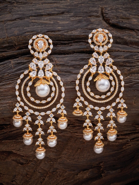 

Kushal's Fashion Jewellery White & Gold-Toned Circular Drop Earrings