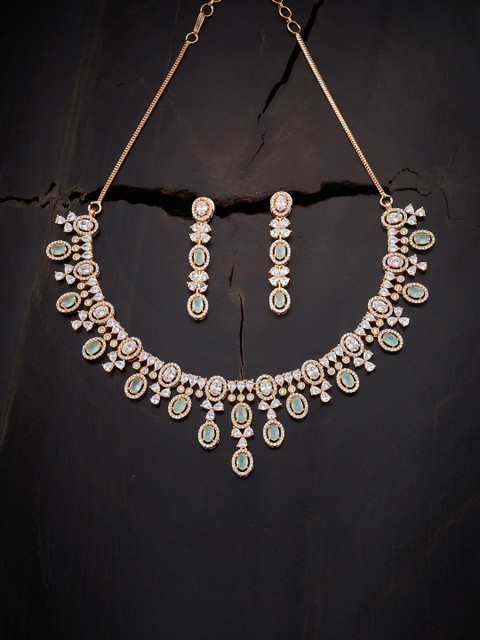 

Kushal's Fashion Jewellery Sea Green Gold-Plated Jewellery Set