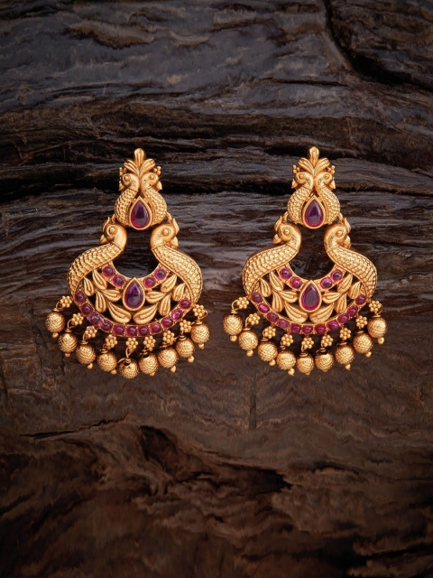 

Kushal's Fashion Jewellery Red Peacock Shaped Drop Earrings