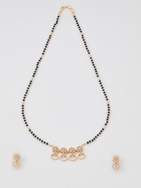 

Kushal's Fashion Jewellery Gold-Plated CZ Mangalsutra & Earrings