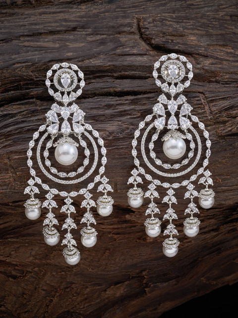 

Kushal's Fashion Jewellery White Circular Drop Earrings