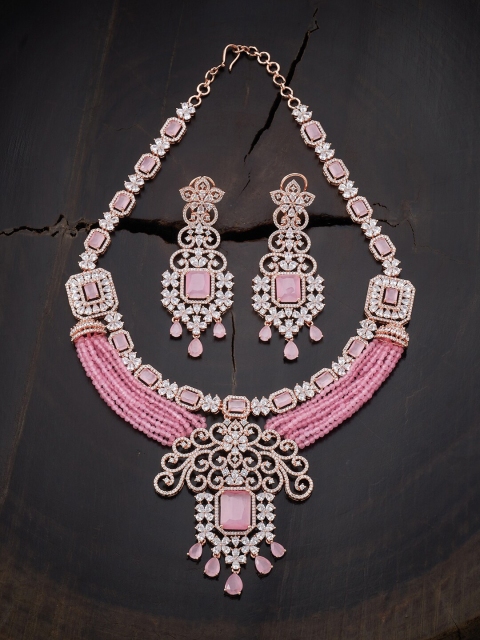 

Kushal's Fashion Jewellery Pink Rose Gold-Plated Necklace Set